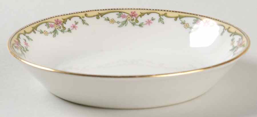 The Meuse (Pink & Yellow Flowers, Green) Fruit/Dessert (Sauce) Bowl by Vignaud-1