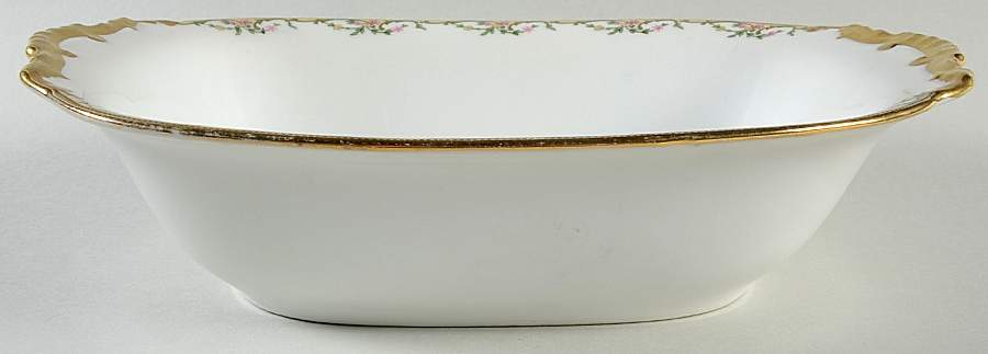 The Meuse (Pink & Yellow Flowers, Green) 10" Rectangular Vegetable Bowl by Vignaud-1