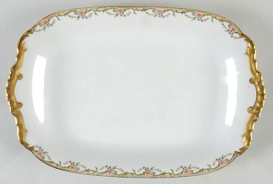 The Meuse (Pink & Yellow Flowers, Green) 12" Rectangular Serving Platter by Vignaud-1