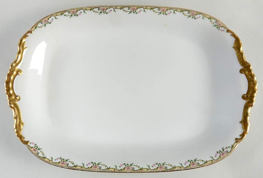 The Meuse (Pink & Yellow Flowers, Green) 14" Rectangular Serving Platter by Vignaud-1