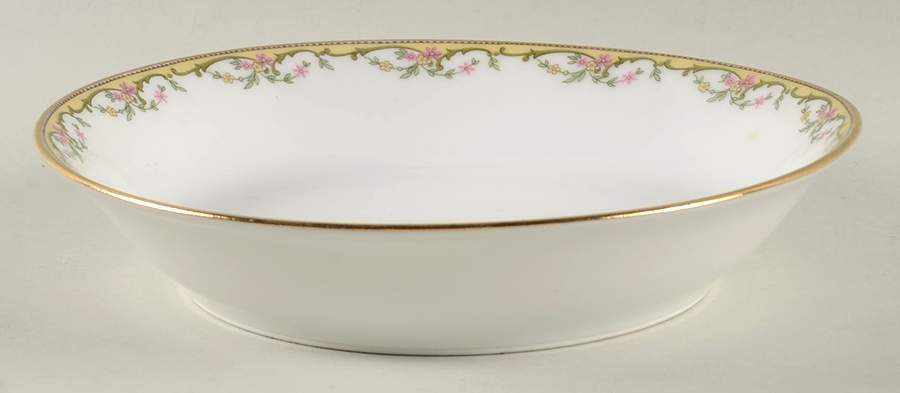 The Meuse (Pink & Yellow Flowers, Green) Coupe Soup Bowl by Vignaud-1