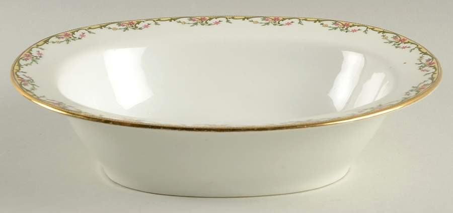 The Meuse (Pink & Yellow Flowers, Green) 9" Oval Vegetable Bowl by Vignaud-1