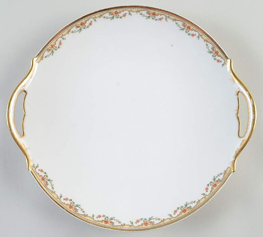 The Meuse (Rust & Yellow Flowers, Tan) Handled Cake Plate by Vignaud-1