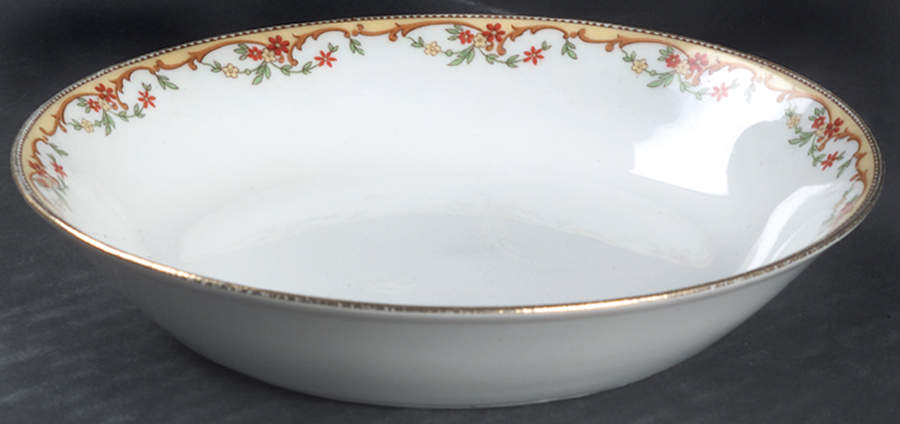 The Meuse (Rust & Yellow Flowers, Tan) Coupe Cereal Bowl by Vignaud-1