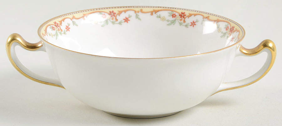 The Meuse (Rust & Yellow Flowers, Tan) Flat Cream Soup Bowl by Vignaud-1