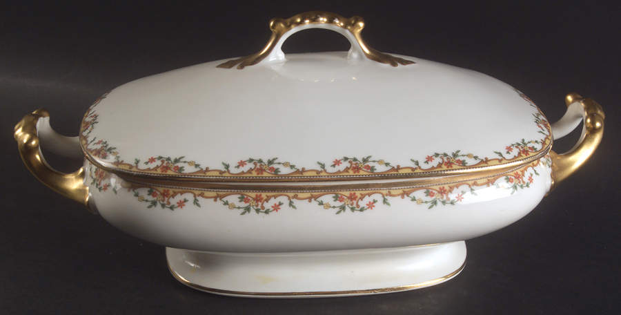 The Meuse (Rust & Yellow Flowers, Tan) Rectangular Covered Vegetable by Vignaud-1