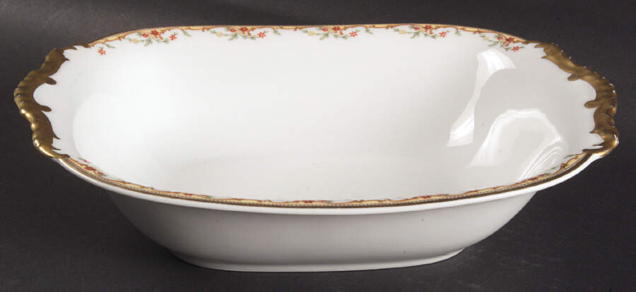 The Meuse (Rust & Yellow Flowers, Tan) 10" Oval Vegetable Bowl by Vignaud-1