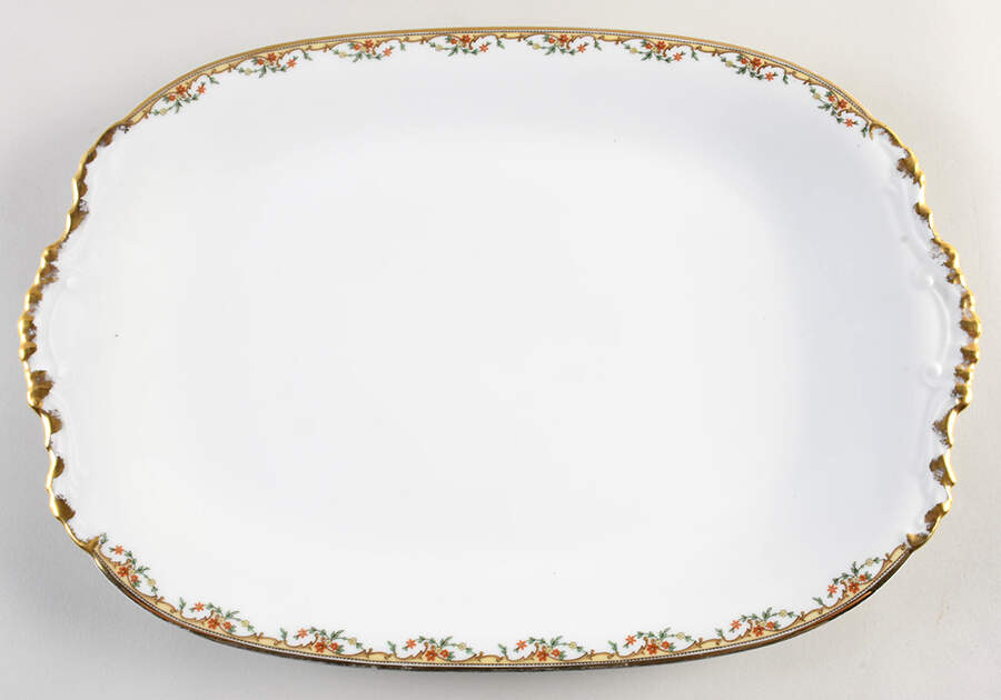 The Meuse (Rust & Yellow Flowers, Tan) 17" Oval Serving Platter by Vignaud-1