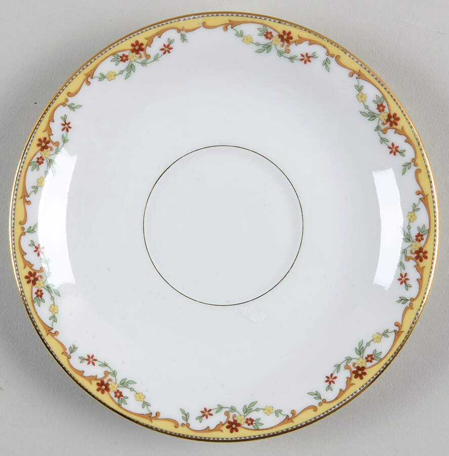 The Meuse (Rust & Yellow Flowers, Tan) Saucer for Flat Cup by Vignaud-1