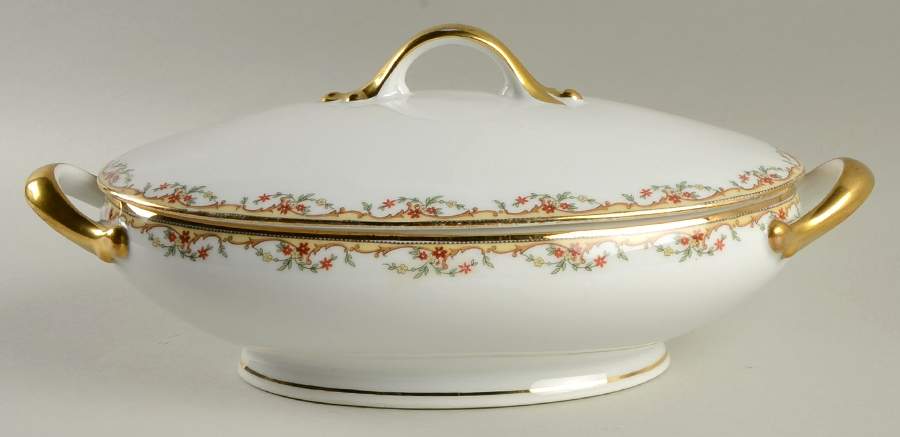 The Meuse (Rust & Yellow Flowers, Tan) Oval Covered Vegetable by Vignaud-1