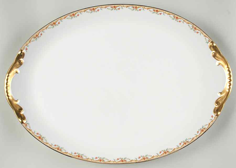 The Meuse (Rust & Yellow Flowers, Tan) 18" Oval Serving Platter by Vignaud-1