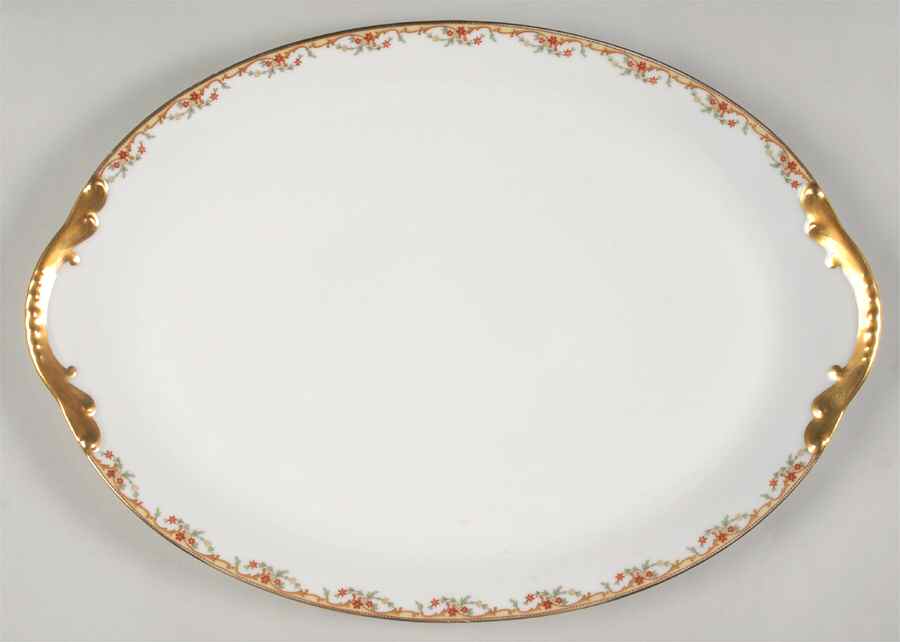 The Meuse (Rust & Yellow Flowers, Tan) 16" Oval Serving Platter by Vignaud-1