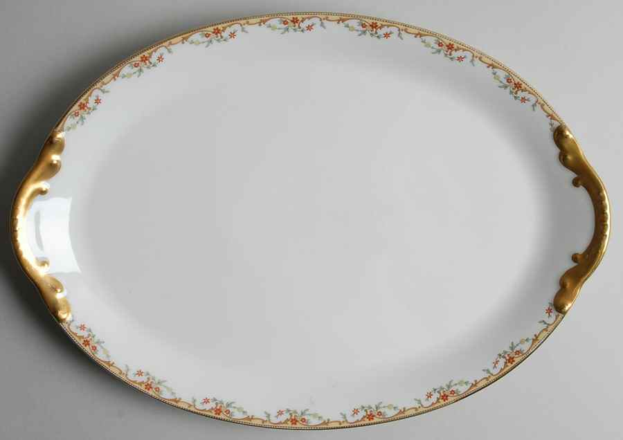 The Meuse (Rust & Yellow Flowers, Tan) 14" Oval Serving Platter by Vignaud-1