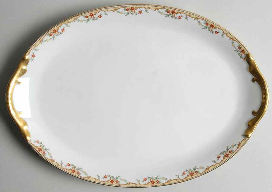 The Meuse (Rust & Yellow Flowers, Tan) 11" Oval Serving Platter by Vignaud-1