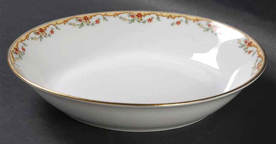 The Meuse (Rust & Yellow Flowers, Tan) Coupe Soup Bowl by Vignaud-1