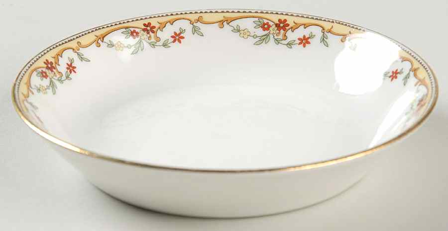 The Meuse (Rust & Yellow Flowers, Tan) Fruit/Dessert (Sauce) Bowl by Vignaud-1