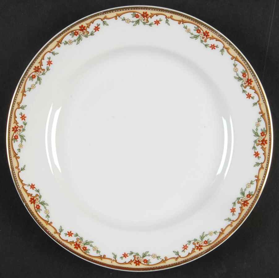 The Meuse (Rust & Yellow Flowers, Tan) Salad Plate by Vignaud-1