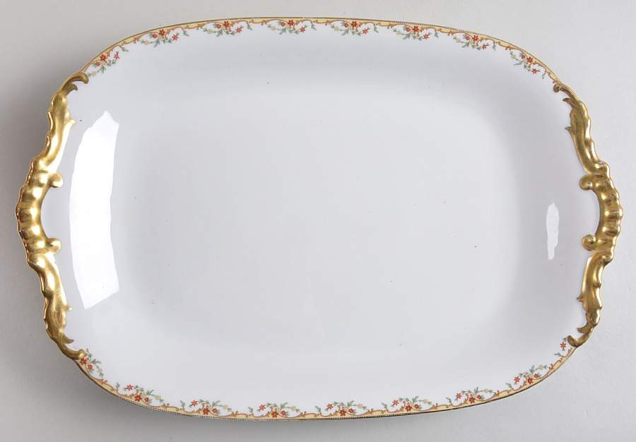 The Meuse (Rust & Yellow Flowers, Tan) 17" Rectangular Serving Platter by Vignaud-1