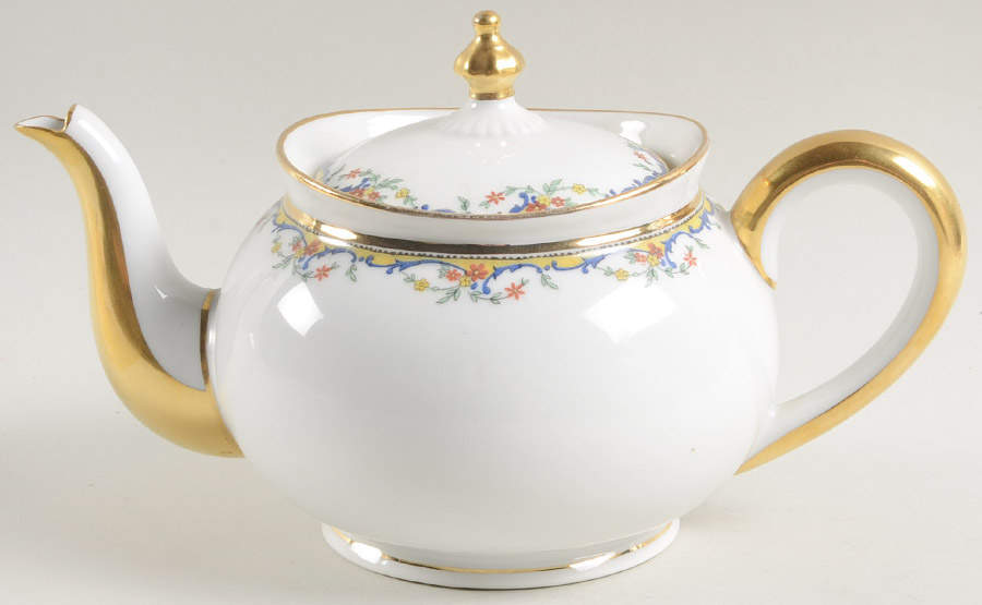 The Meuse (Red Flowers, Blue) Teapot & Lid by Vignaud-1