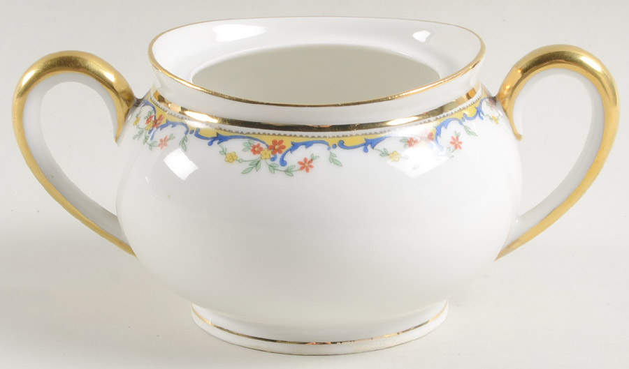 The Meuse (Red Flowers, Blue) Sugar Bowl No Lid by Vignaud-1