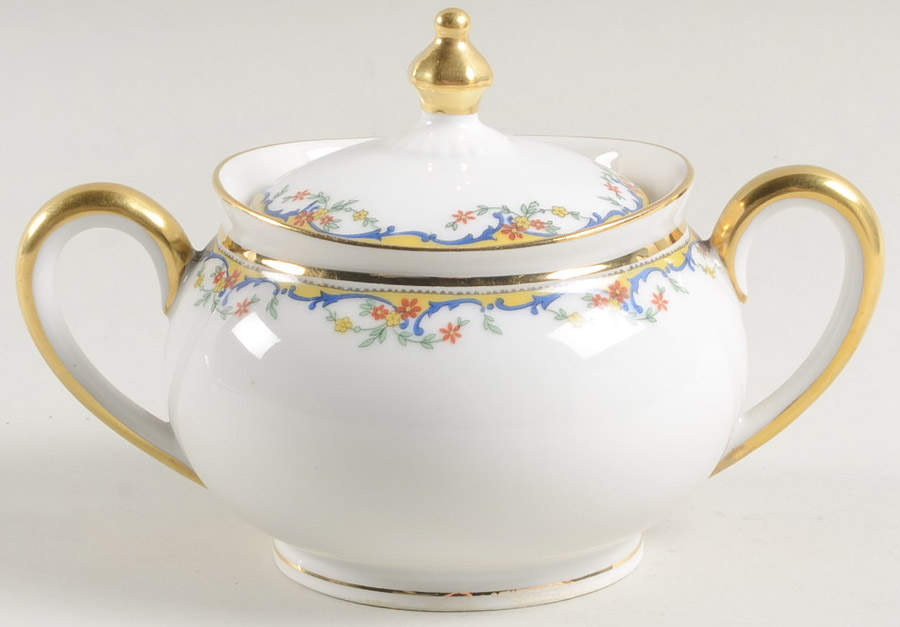 The Meuse (Red Flowers, Blue) Sugar Bowl & Lid by Vignaud-1