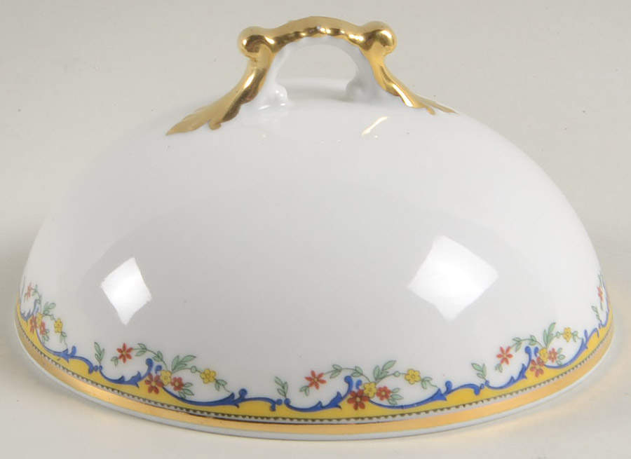 The Meuse (Red Flowers, Blue) Lid for Round Butter by Vignaud-1