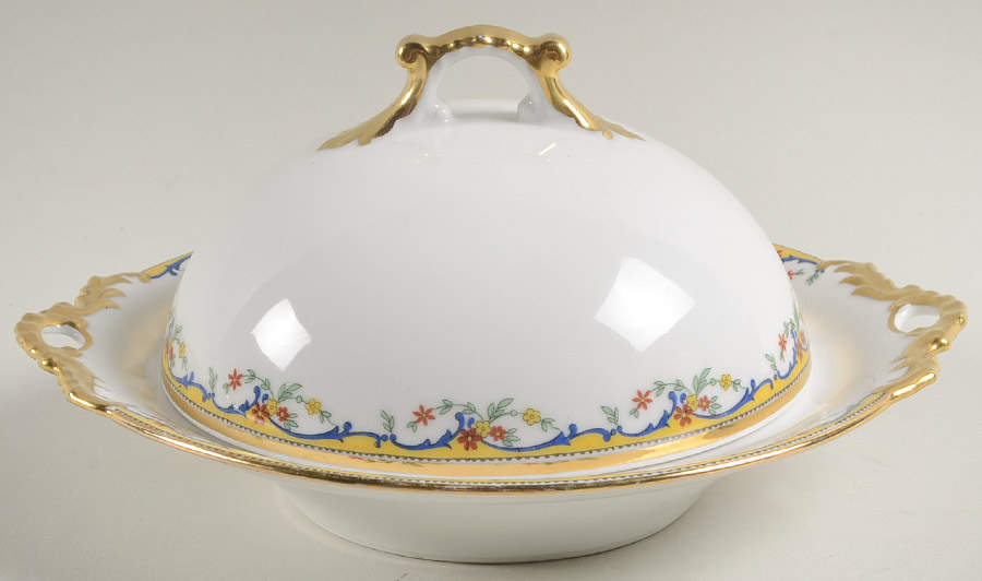 The Meuse (Red Flowers, Blue) Round Covered Butter by Vignaud-1