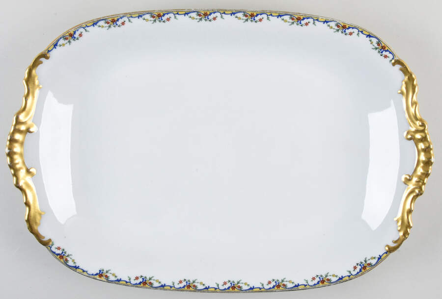 The Meuse (Red Flowers, Blue) 16" Oval Serving Platter by Vignaud-1