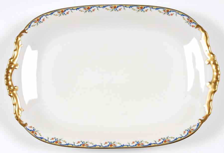 The Meuse (Red Flowers, Blue) 14" Oval Serving Platter by Vignaud-1