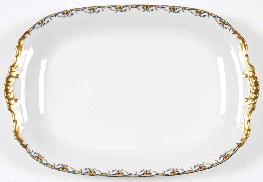 The Meuse (Red Flowers, Blue) 17" Oval Serving Platter by Vignaud-1
