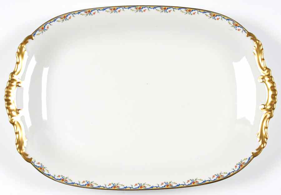 The Meuse (Red Flowers, Blue) 19" Oval Serving Platter by Vignaud-1