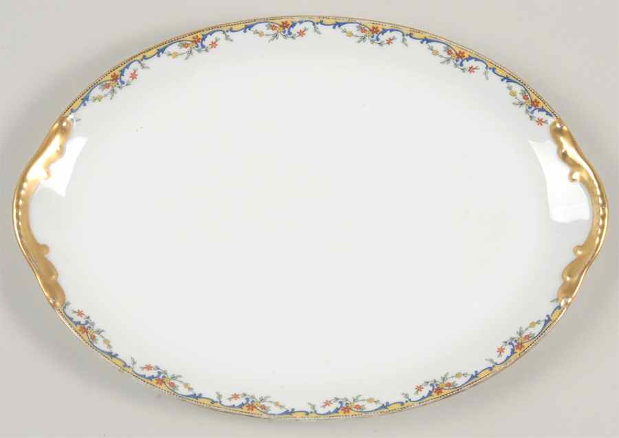 The Meuse (Red Flowers, Blue) 11" Oval Serving Platter by Vignaud-1