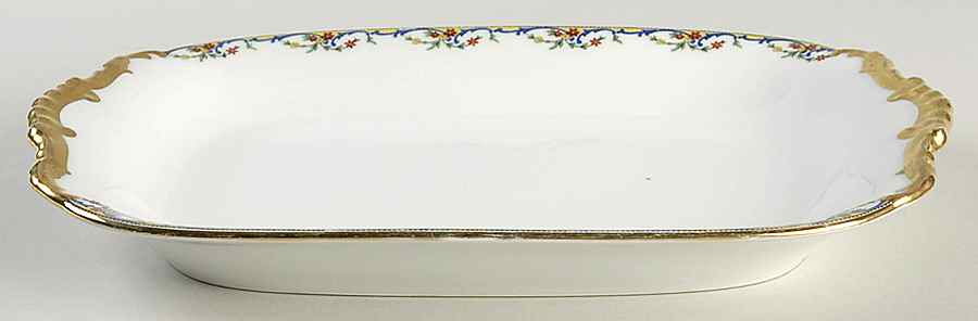 The Meuse (Red Flowers, Blue) 12" Oval Serving Platter by Vignaud-1