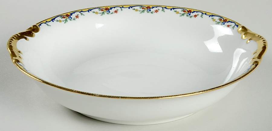 The Meuse (Red Flowers, Blue) 9" Round Vegetable Bowl by Vignaud-1