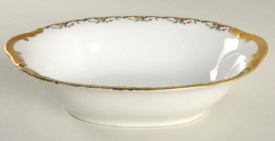 The Meuse (Red Flowers, Blue) 10" Oval Vegetable Bowl by Vignaud-1