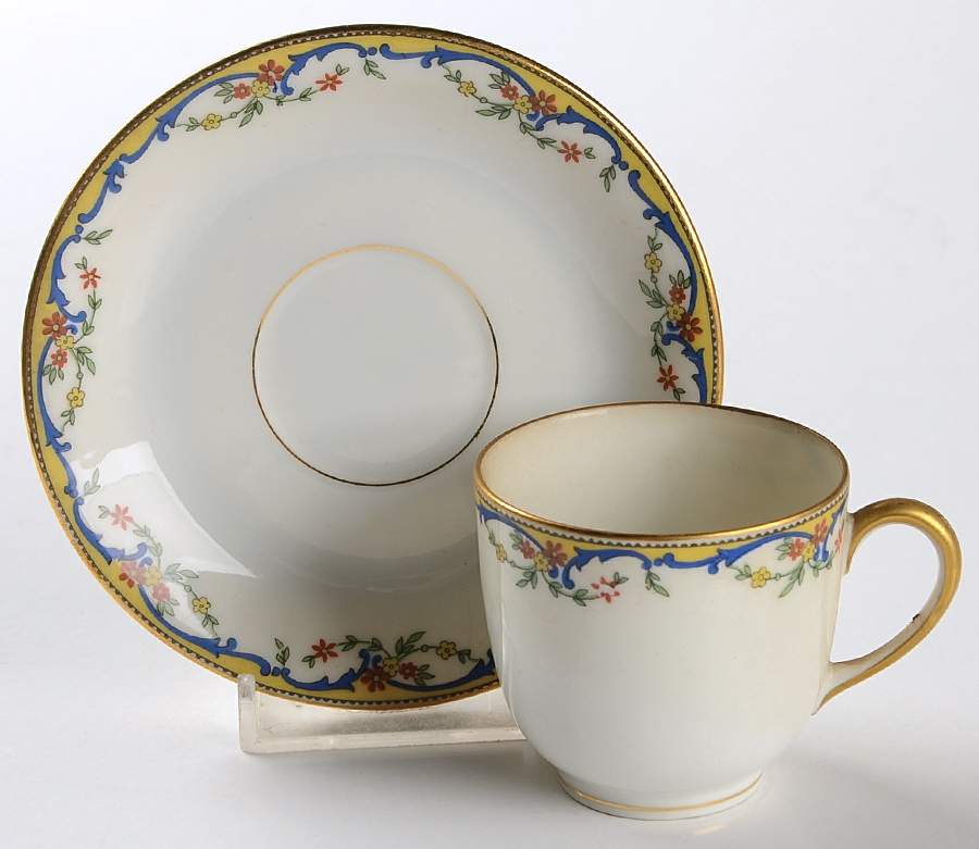 The Meuse (Red Flowers, Blue) Flat Demitasse Cup & Saucer Set by Vignaud-1