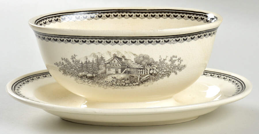 Alpina (Smooth, Black Scene) Gravy Boat with Attached Underplate by Villeroy & Boch-1