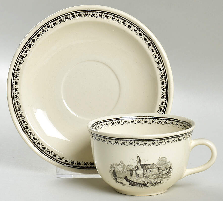 Alpina (Smooth, Black Scene) Flat Cup & Saucer Set by Villeroy & Boch-1