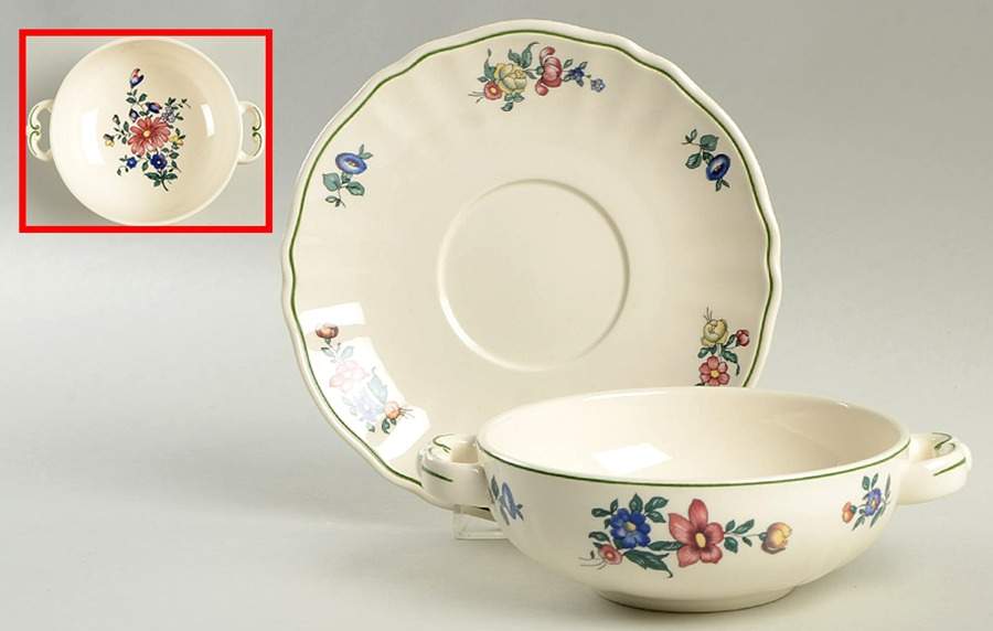 Alt Strassburg (Trim Off Edge) Footed Cream Soup Bowl & Saucer Set by Villeroy & Boch-1