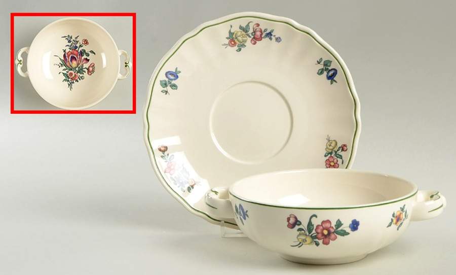 Alt Strassburg (Trim Off Edge) Footed Cream Soup Bowl & Saucer Set by Villeroy & Boch-1