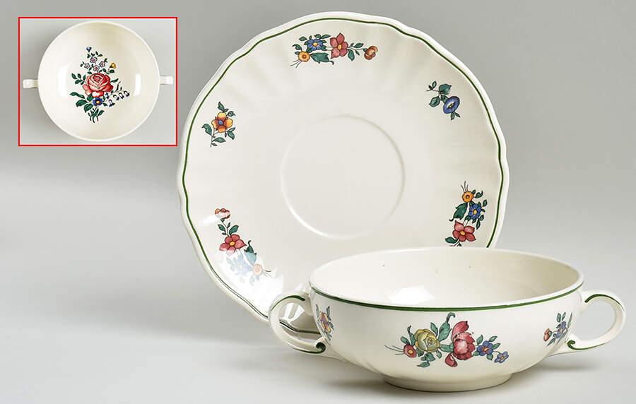 Alt Strassburg (Trim Off Edge) Footed Cream Soup Bowl & Saucer Set by Villeroy & Boch-1