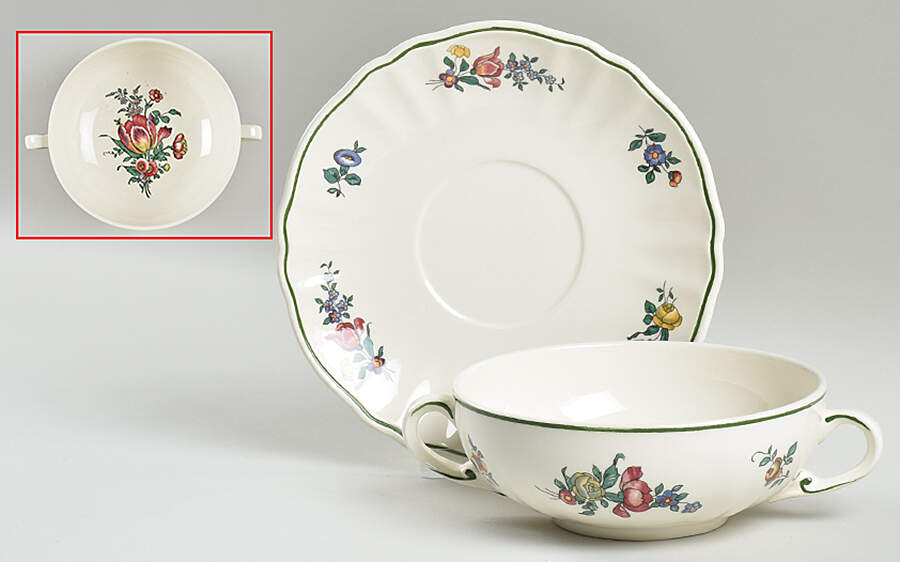 Alt Strassburg (Trim Off Edge) Footed Cream Soup Bowl & Saucer Set by Villeroy & Boch-1