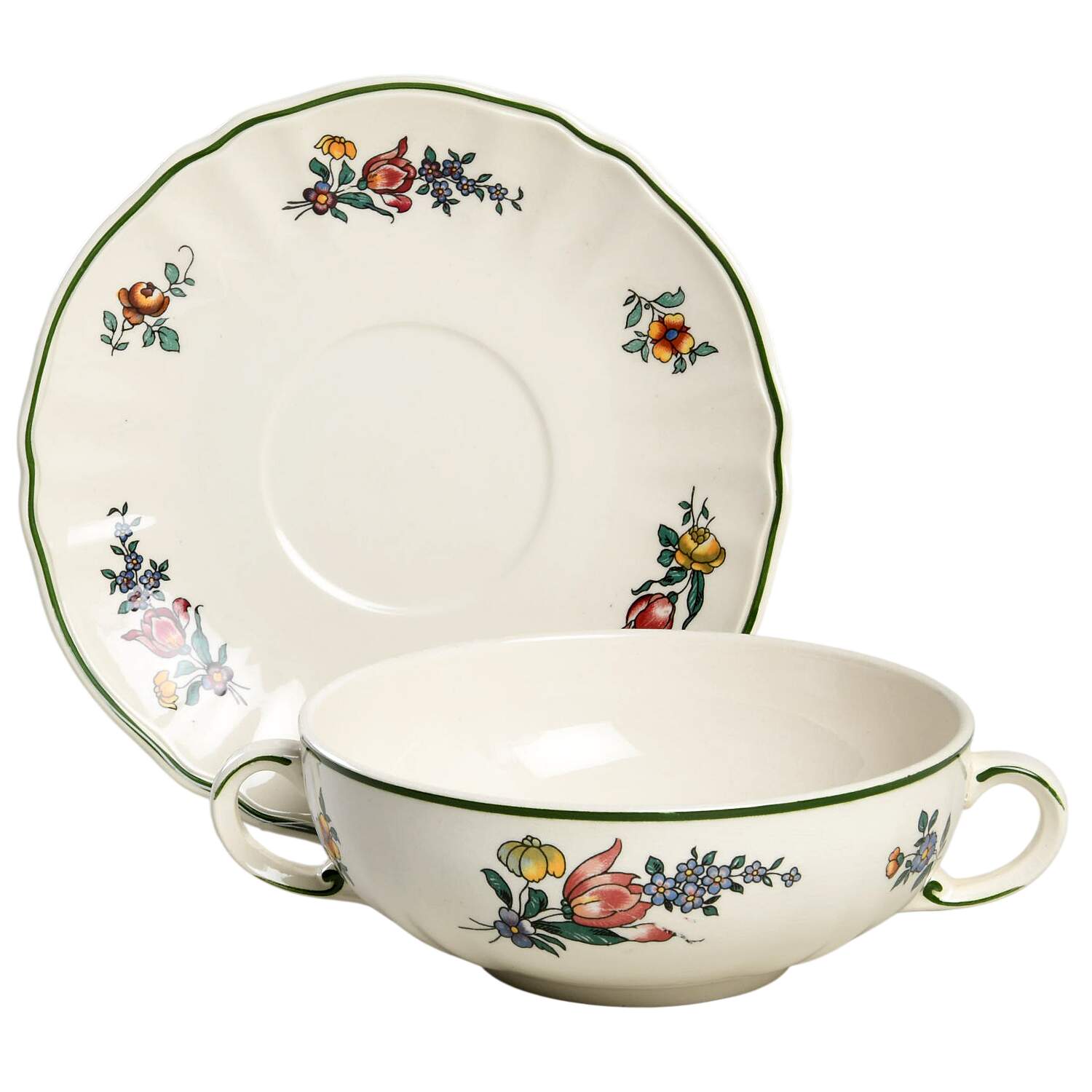Alt Strassburg (Trim Off Edge) Footed Cream Soup Bowl & Saucer Set by Villeroy & Boch-1