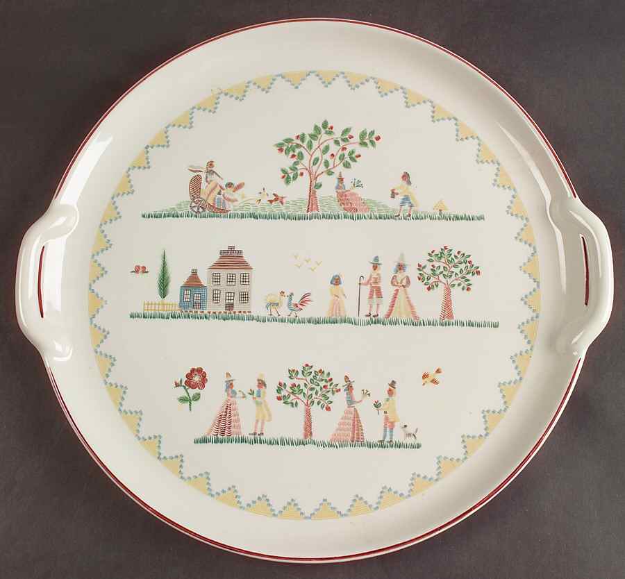 American Sampler Handled Cake Plate by Villeroy & Boch-1