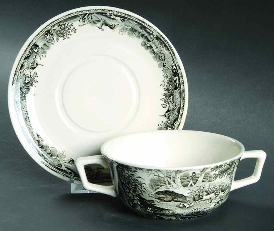 Artemis Grey Black Flat Cream Soup Bowl & Saucer Set by Villeroy & Boch-1