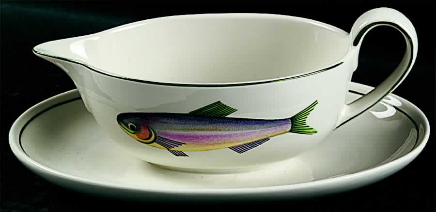 Atlantic (Fish, No Flowers, Cream) Gravy Boat with Attached Underplate by Villeroy & Boch-1