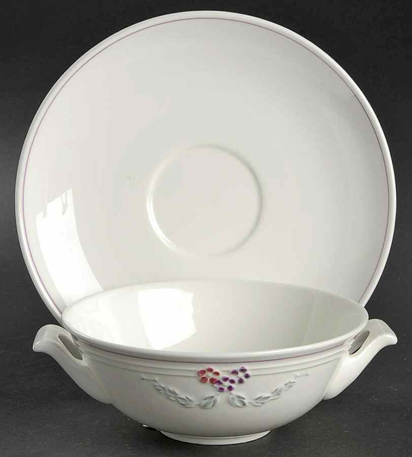 Bel Fiore Footed Cream Soup Bowl & Saucer Set by Villeroy & Boch-1