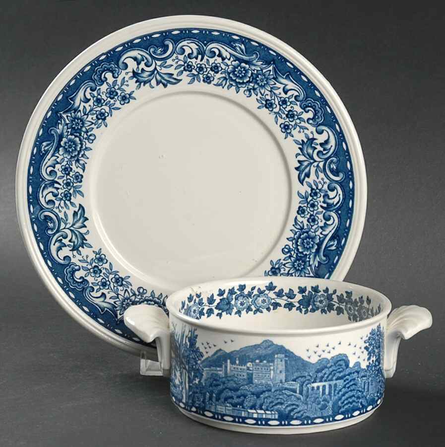 Blue Castle Flat Cream Soup Bowl & Saucer Set by Villeroy & Boch-1