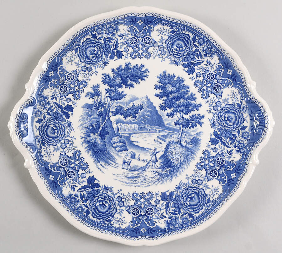 Burgenland Blue (Brown Backstamp) Handled Cake Plate by Villeroy & Boch-1