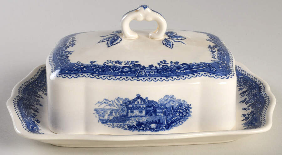 Burgenland Blue (Brown Backstamp) Square Covered Butter by Villeroy & Boch-1